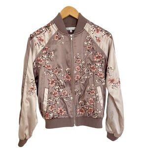 Lovers Friends Worldwide Bomber Jacket XS Purple Embroidered Tropical Days FLAW